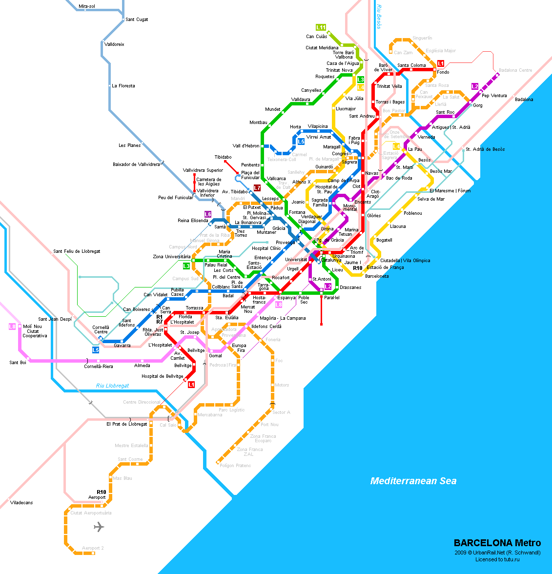 Карта метро г.Барселона. Схема метрополитена: Барселона.