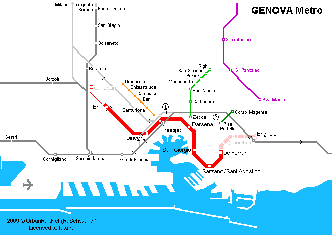 Карта метро г.Генуя. Схема метрополитена: Генуя.