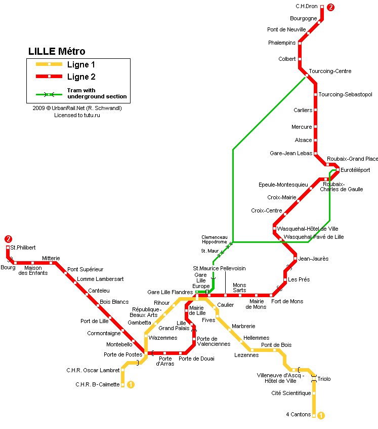 Карта метро г.Лилль. Схема метрополитена: Лилль.