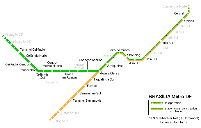 Карта метро г.Бразилиа. Схема метрополитена: Бразилиа.