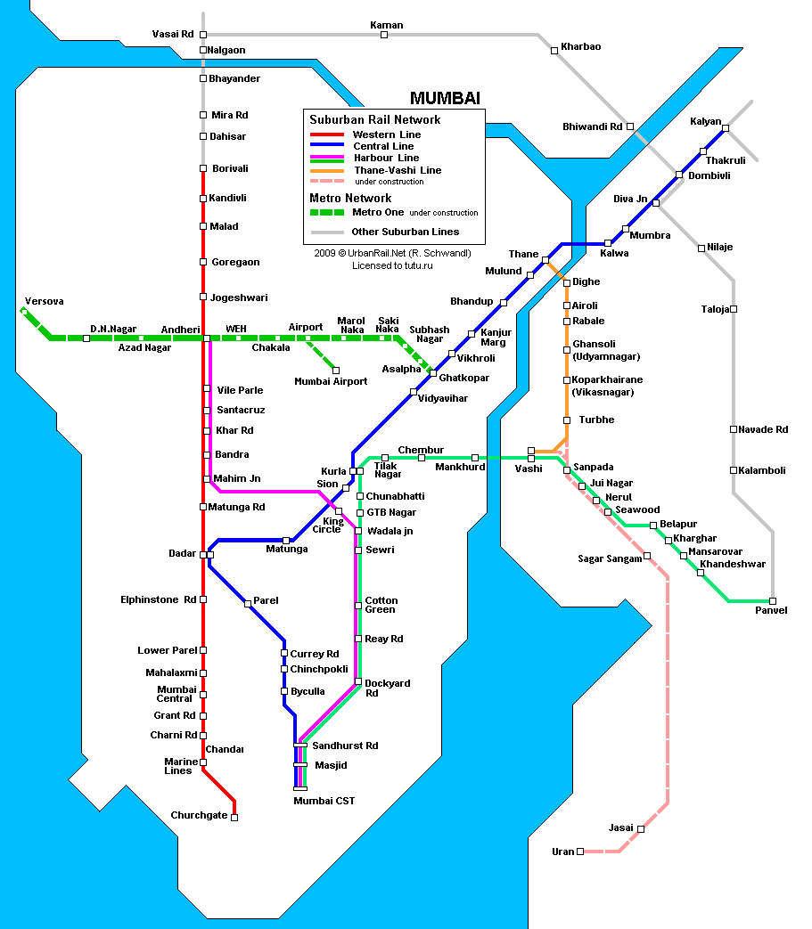Карта метро г.Мумбаи. Схема метрополитена: Мумбаи.