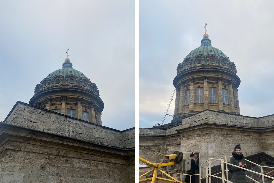 Купол Казанского собора — вид со смотровой площадки на колоннаде. Фото: Дина Бабаева