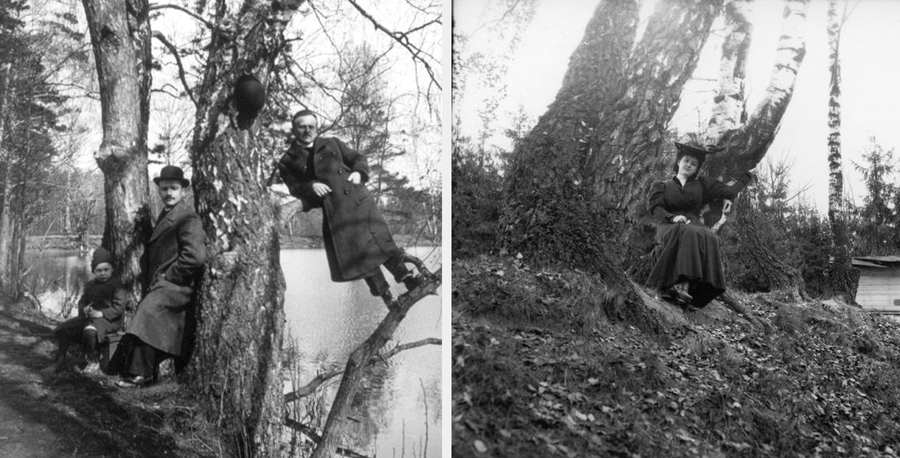  Фотографии из дореволюционных архивов: «На прогулке», Иван Авдонин, 1910 год, и «Густя среди двух берёз», Александр Гринберг, 1900-е. Фото russiainphoto.ru (1, 2)