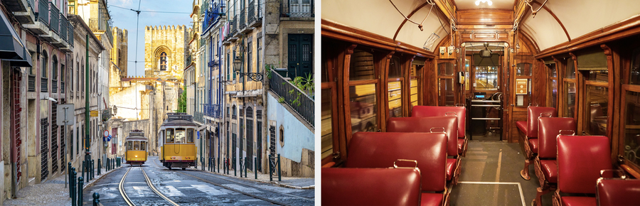  Трамваи снаружи и внутри: в Лиссабоне (слева) и в Порту. Фото: istockphoto/Sean3810, BONDART