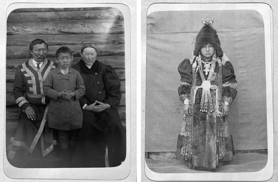 Состоятельная семья якутов (слева) и якутка в праздничном наряде, 1890 год. Фото: Library of congress