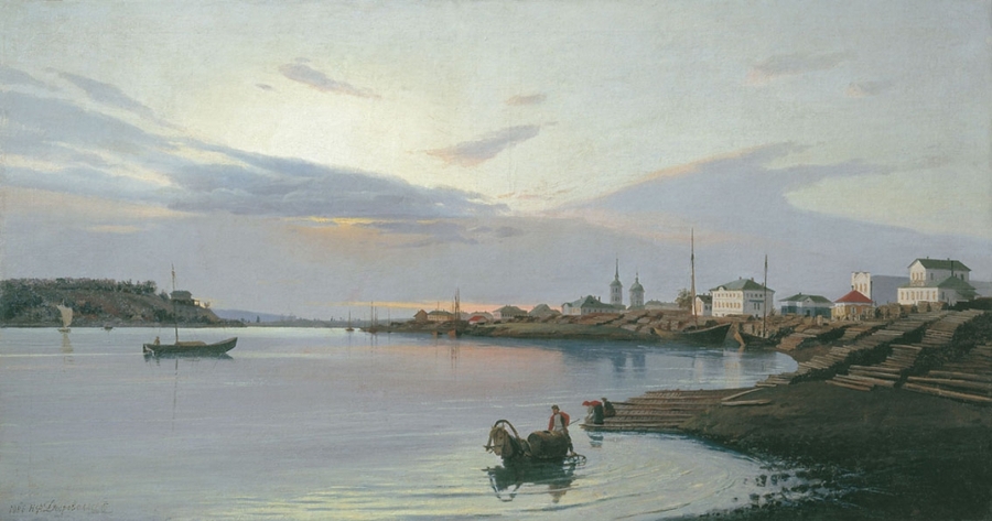 Набережная Ангары в Иркутске, рисунок, Николай Добровольский, 1886 год. Фото: wikimedia/Добровольский, Николай Флорианович