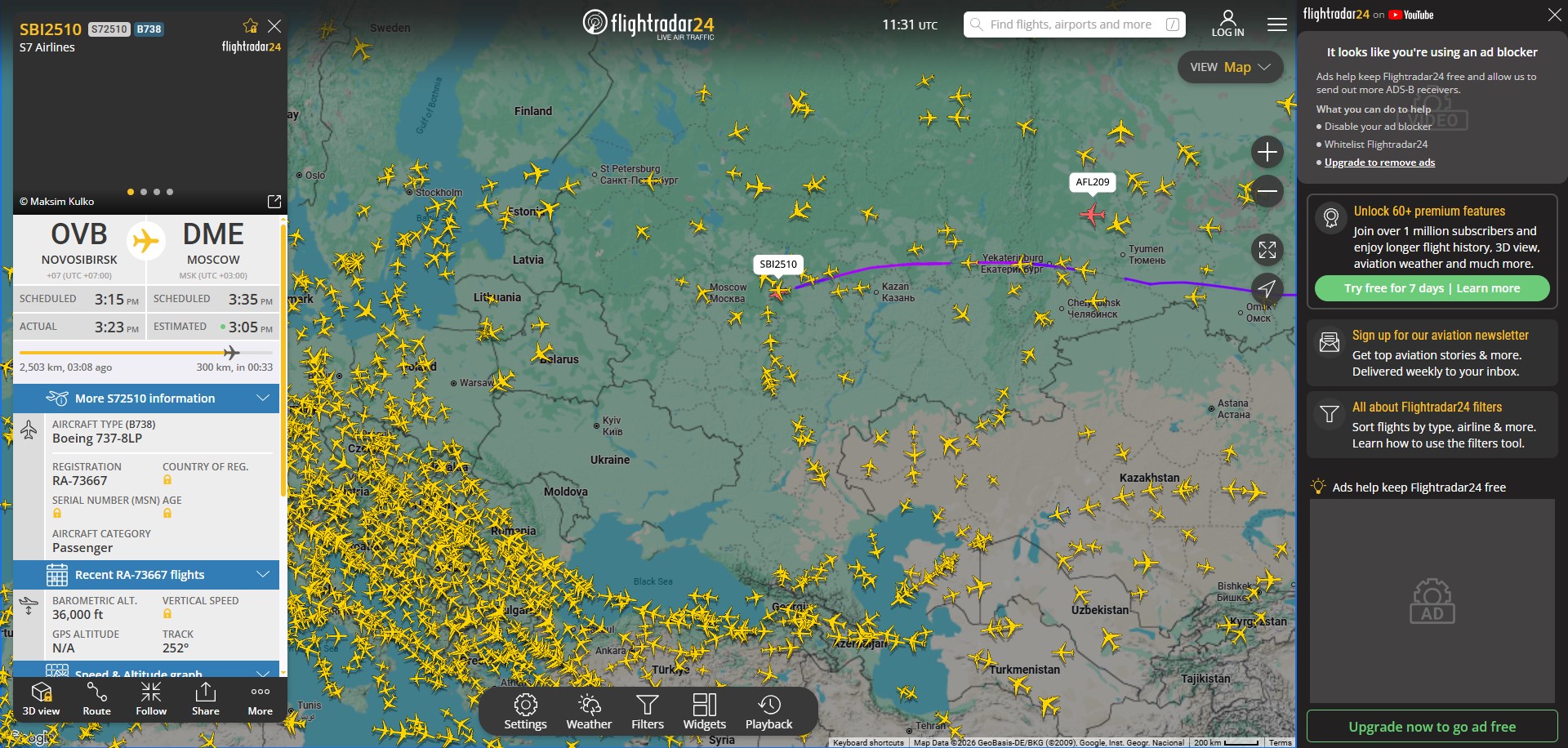 Flightradar24 — отслеживание рейса на карте