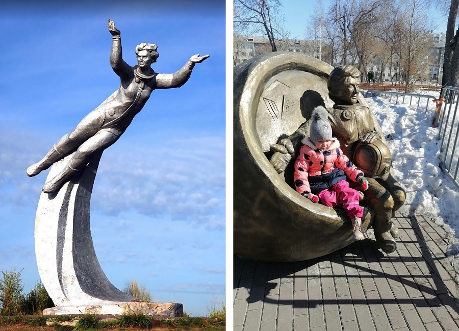 Валентина Терешкова в Баеве, Алтайский край (слева), и в Челябинске
