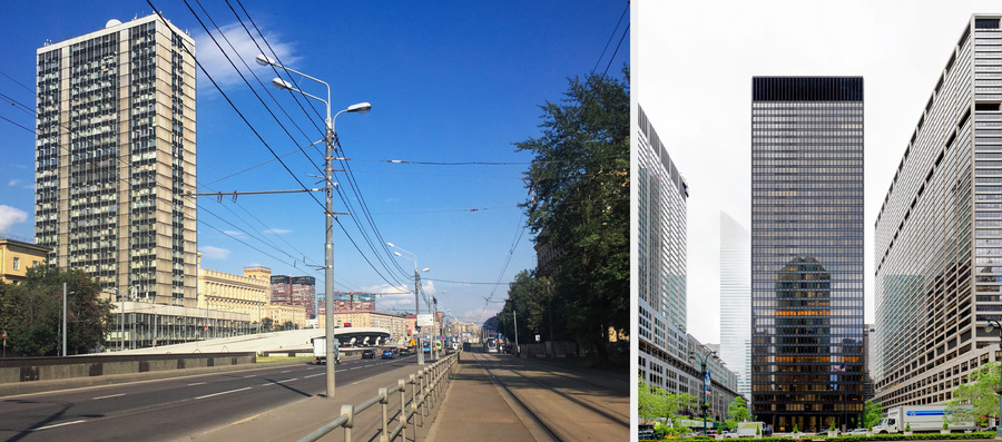  НИИ «Гидропроект» на Волоколамском шоссе в Москве (слева) и «Сигрем-билдинг» в Чикаго. Фото: wikimedia/Around Moscow, Ken OHYAMA 