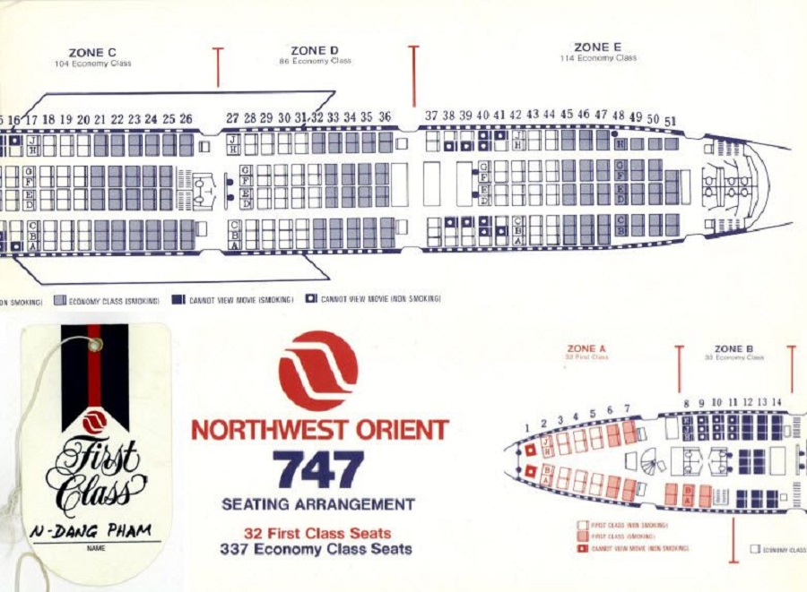 Схема компоновки салона Boeing 747 авиакомпании Northwest Orient Airlines. Фото: Northwest Orient Airlines