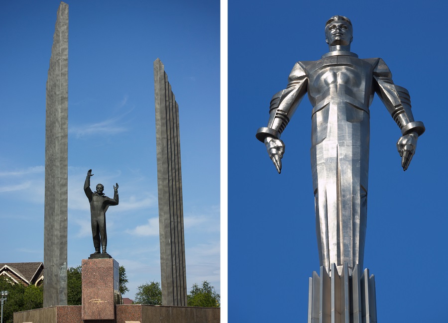 Юрий Гагарин в Оренбурге (слева) и в Москве