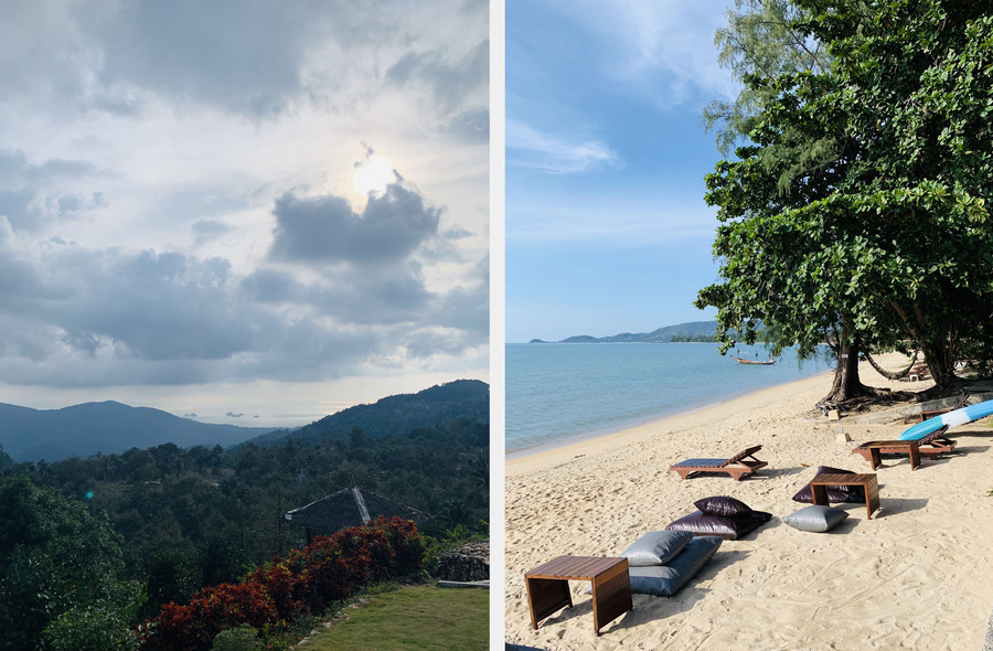 Зелёные холмы и пляж Bo Phut Beach на Самуи с белым песком и очень плавным входом в воду. Фото: Екатерина Суханова