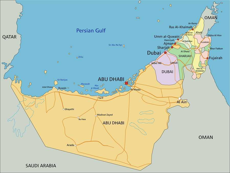 Карта курортов и достопримечательностей ОАЭ