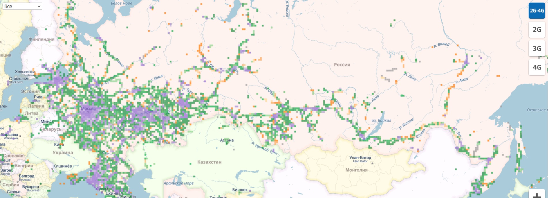 Карта покрытия интернета по россии